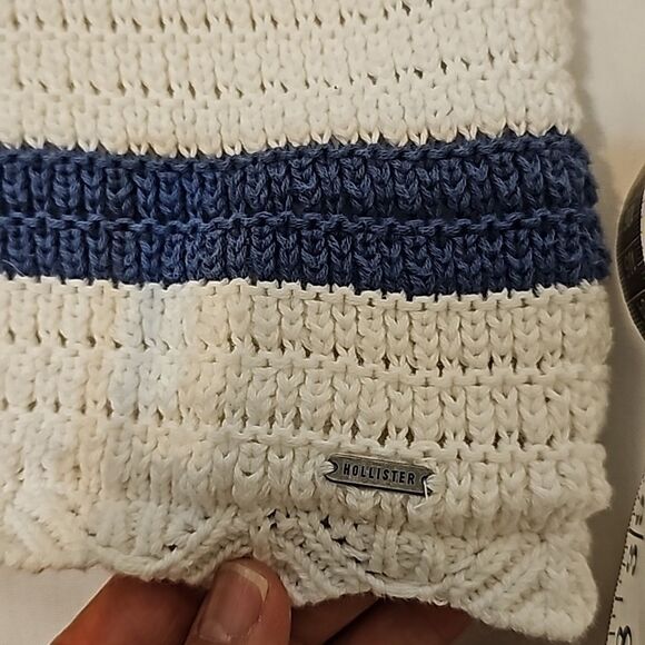 Hollister Knit Crochet Stripe Halter Cotton Tank Tied Back Size medium - Picture 6 of 9
